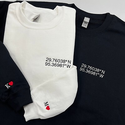 #ad Custom Embroidered Location Coordinates Sweatshirt Valentine#x27;s Day Gift Couples $29.79