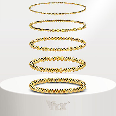 #ad Vnox Gold Bead Bracelets for Women 14K Ball Bead Stretchable Stacking Bracelet $13.99