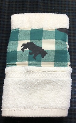 #ad Black Bear Animals wildlife Buffalo check Kitchen or bath home hand towel $11.49