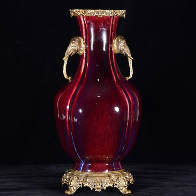 #ad 17.7quot; Antique Porcelain qing dynasty yongzheng museum mark red glaze copper Vase $1359.99