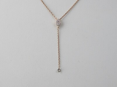 Diamond Necklace ZEN DIAMOND 14K Rose Gold 18quot; 16quot; Lariat Adjustable Tear Drop $395.00