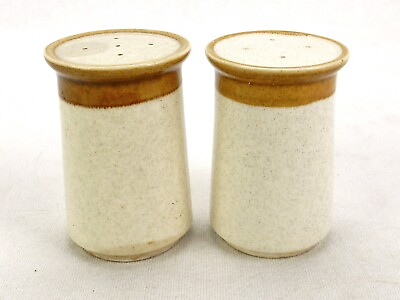 #ad Mikasa Stoneware Salt amp; Pepper Shakers Beige w Brown Drip Glaze Stone Manor $19.95