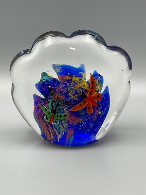 #ad 1960#x27;s Murano Glass Butterflies Paperweight Vintage Italian Glass Art $79.99