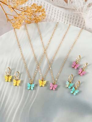 #ad 9pcs set Fashion Butterfly Decor Jewelry Set Necklace and Earrings Jewelry Gift $5.32