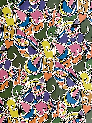 VTG WRAPPING PAPER GIFT WRAP GROOVY HIPPIE FLOWER POWER PSYCHEDELIC 1960 $9.95