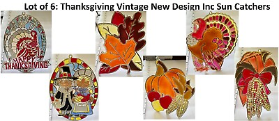 #ad Lot of 6: Thanksgiving Vintage New Design Inc. Plastic Sun Catchers Decorations $40.00