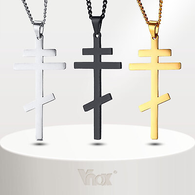#ad Vnox Mens Russian Orthodox Crucifix Cross Pendant Necklace Stainless Steel $12.95