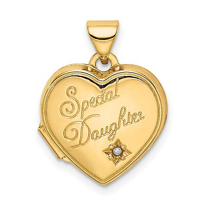 #ad 14K Yellow Gold 15mm Heart Diamond Special Daughter Locket 21 mm x 15 mm $161.99