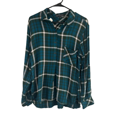 #ad Sanctuary Blue Plaid Long Sleeve Collared Button Down Shirt Women Sz M $29.00