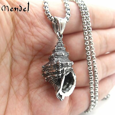 #ad MENDEL Mens Stainless Steel Beach Surfing Seashell Sea Shell Pendant Necklace $10.99