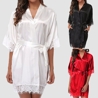 #ad ⭐⭐⭐⭐⭐Sexy Lingeries Womens Satin Silk Payamas Sleepwear Robes Nightdress Nightie $11.42