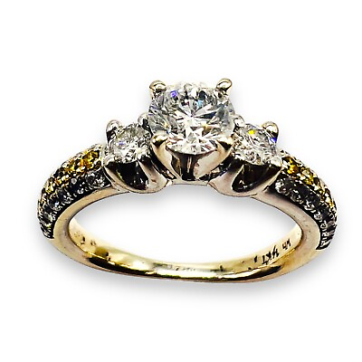 #ad 3 Stone Diamond amp; Yellow And White Sapphires 14k White Gold Engagement Ring $2079.00