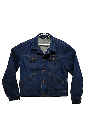 #ad Vtg Wrangler Mens Denim Jacket Size 46 Trucker Blue No Fault 70s USA 74126NV $99.99