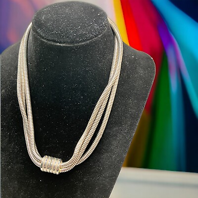 #ad Silver Tone 3 Lines Textured Chains Necklace $23.00