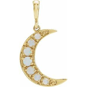 #ad 14k Yellow Gold Natural White Opal Cabochon Crescent Moon Pendant $427.49