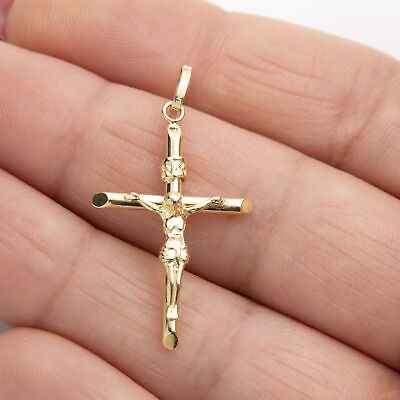 #ad 1 3 8quot; Jesus Crucifix Cross INRI Pendant Real 10K Yellow Gold $93.49