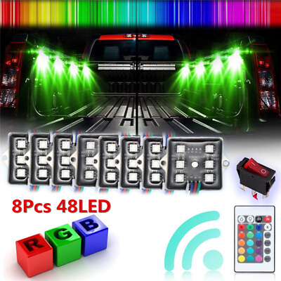 #ad 8pcs RGB LED Under Body Light Truck Trailer Camper Decorative Lighting w Remote $26.26