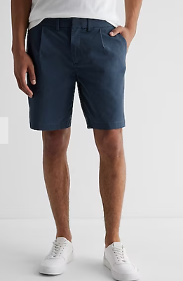#ad NWT Blue Size 36 Express Men#x27;s Pleated 8quot; Stretch Modern Chino Shorts $22.90