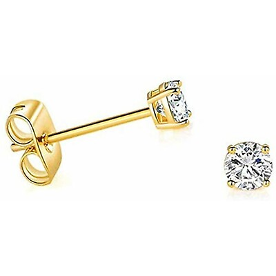 #ad Genuine Round Diamond Prong Set Stud Earrings in 10k Solid Yellow Gold $52.00