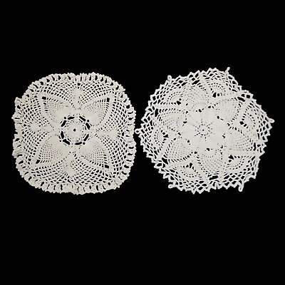 #ad Lot of 2 Circular Table Stand Cloth Hand Crocheted 18quot; 23quot; Bed breakfast Vintage $14.99