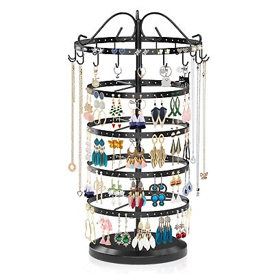 #ad Rotating 5 Tier Earring Holder Organizer Metal Adjustable Necklace Display Rack $38.65