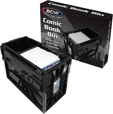 #ad BCW Short Plastic Black Heavy Duty Acid Free Stackable Comic Book Storage Bin $29.12