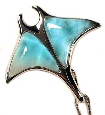 #ad #ad Larimar Manta Ray Pendant in Sterling Silver 925 18quot; Silver Necklace Chain $37.56