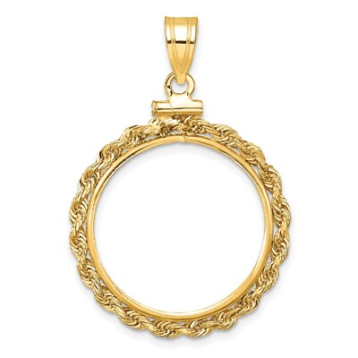 #ad 14k Yellow Gold 2mm Rope Screw Top 21.6mm Coin Bezel Pendant $290.73