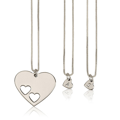 #ad Mother Daughter Necklace Set Laser Engraved Initial Heart Mom Locket oNecklace ® $69.95