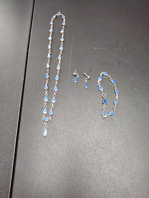 #ad VTG Lapis Lazuli Faux Lapis Sterling Necklace Bracelet Dangle Earrings 925 $45.00