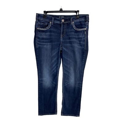 #ad Silver Womens Jeans Adult Size 14 Fluid Denim Aiko Mid Capri Dark Wash Pockets $28.20