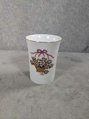 #ad Vintage Porcelain Bathroom Cup Special Flower Basket with Flowers 4quot; Tall $15.98