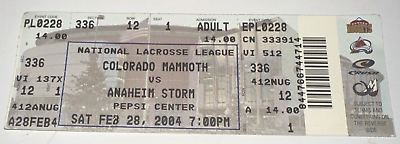 #ad 2 28 04 Colorado Mammoth Anaheim Storm Indoor Lacrosse Ticket Stub Pepsi Center $17.49