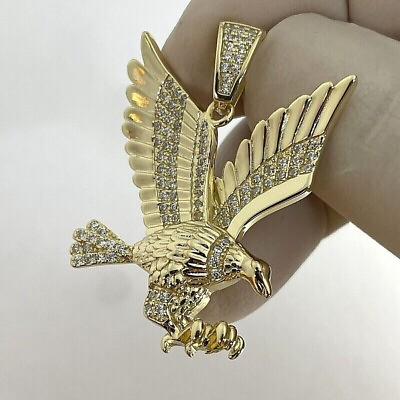 #ad 3.0Ct Round Cut Created Diamond Eagle Men#x27;s Charm Pendant 14K Yellow Gold Plated $296.00