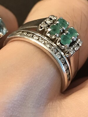 #ad Estate Round Emerald amp; White CZ Cluster ring 925 sterling Size 7 $124.00