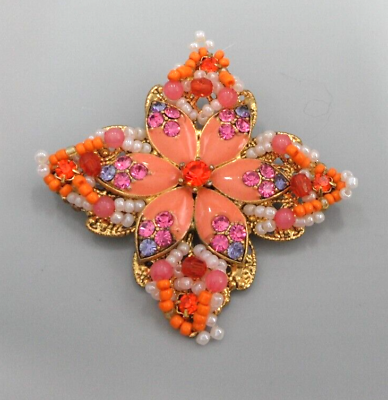 #ad Vtg Rhinestone Flower Brooch Cross Butterfly Daisy Faux Pearl Seed Bead Filigree $20.00