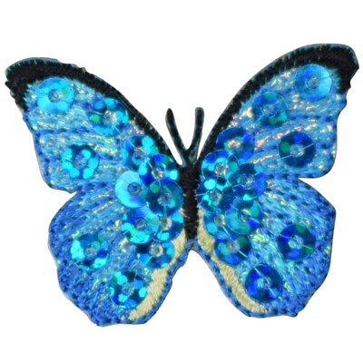 #ad #ad Mini Blue Butterfly Applique Patch Sequin Bug Badge 1.5quot; Iron on $2.95