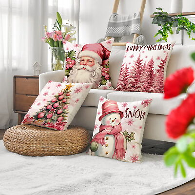 #ad Santa Print Pillowcase Farmhouse Christmas with Tree $9.81