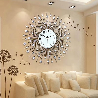 #ad 3D Large Metal Sunburst Wall Clock Luxury Wall Clock Battery Operated Home Decor $42.36