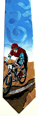 #ad Bicycle Racing Men#x27;s Cycling Neck Tie Bike Cyclist Race Biker Silk Blue Necktie $15.00