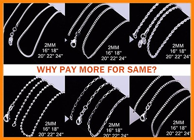 Wholesale 925 Sterling Silver Filled 2MM Necklace Chains For Pendants 16 24quot; AU $3.45