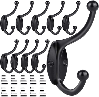 #ad 10 Pack Wall Hooks Coat Hooks Hooks for Hanging Towels Clothes Robes Double Pro $14.68