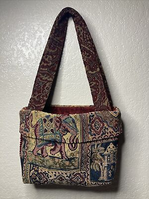 #ad Elephant Tapestry Purse India Shoulder Bag Handbag Tote Handmade BOHO 13.5” Wide $19.99