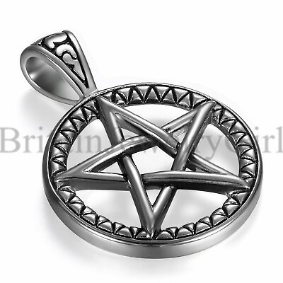 Vintage Hollow Pentacle Pentagram Star Pendant Stainless Steel Necklace For Men $9.99