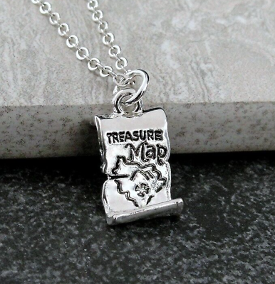 #ad Silver Treasure Map Necklace Lost Treasure Necklace Pirate#x27;s Booty Jewelry $15.95