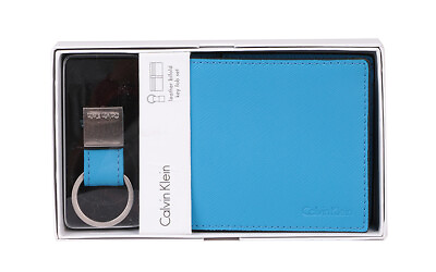 Calvin Klein Ck Men#x27;s Leather Wallet Bifold Id Key Fob Set Blue 79515 $29.82