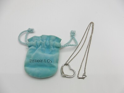#ad Tiffany amp; Co Sterling Silver Elsa Peretti Open Heart Necklace excellent F S $88.88