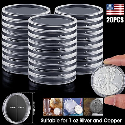#ad 20× Silver Dollar Coin Holder 40 mm Silver Bar Capsule Holders Coin Collection $7.99