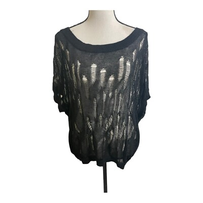 #ad Vince womens knit hollow cut out sweater blouse linen blend sheer black. Medium $29.99
