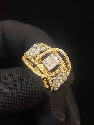 #ad 1.93 Cts Marquise Baguette Round Diamonds Hip Hop Mirco Paved Ring In 14K Gold $4077.44
